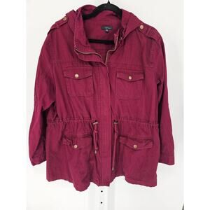 Sky Plus Womens Sz 3X Safari Style Zip Up Jacket Burgundy Red